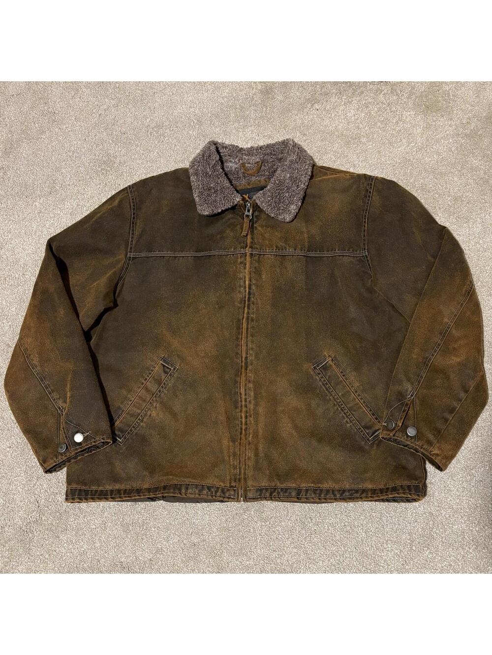 VTG EXSTO Mens Suede Cotton Faux Shearling Leather Bomber Jacket Sherpa Brown LG